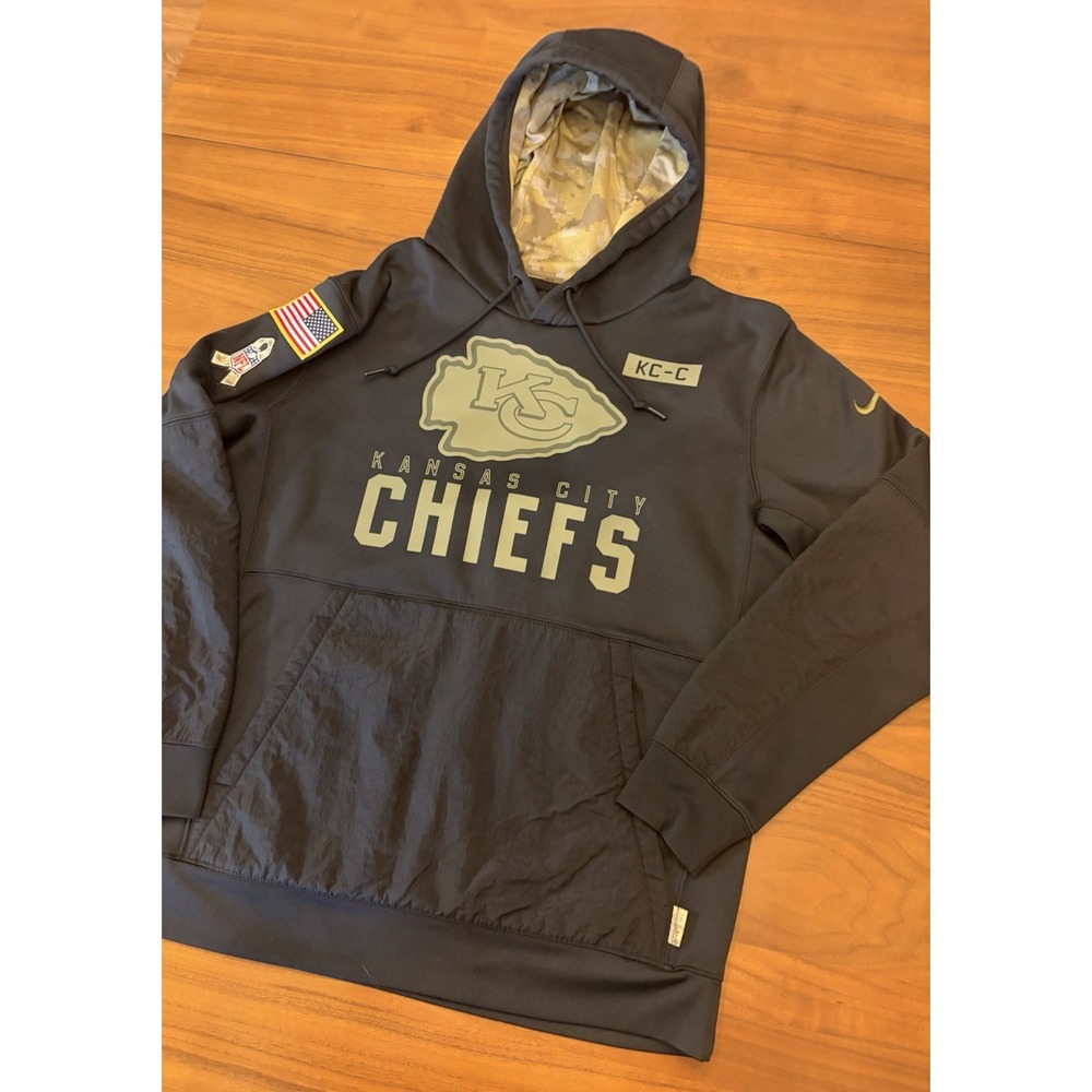 Kansas City Chiefs Salute to Service On-Field Hoodie Mens L Black Military Patch